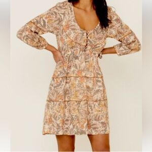 Shyanne Floral Long Sleeve Dress - Beige and Orange